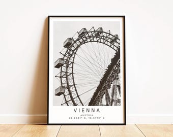 Vienna Ferris Wheel Print: Black and White Austria Landmark Photography