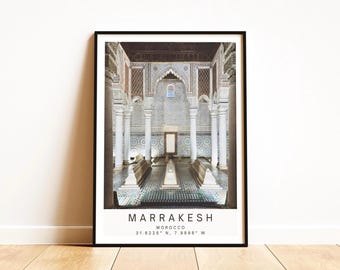 Grobowce Saadytów w Marrakeszu: Sztuka ścienna z marokańską architekturą, prezent z podróży w postaci fotografii islamskiej