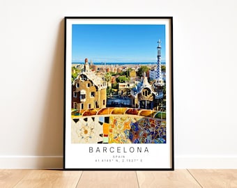 Barcelona Travel Print - Park Guell Spain Wall Art, Framed Minimalist Photography Decor, Architect Gift