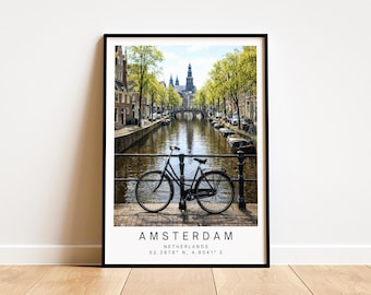 Amsterdam Travel Print - Netherlands Wall Art, Framed Minimalist Decor, Personalized Gift