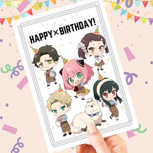 FAMILIA ESPÍA (Tarjeta de felicitación de cumpleaños con temática de anime)