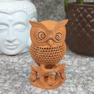 Hand Carved Wooden Owl , Indian , Home Décor, Wooden  Owl Statue Figurine Bird Art Décor Wood Sculpture Hand Gift