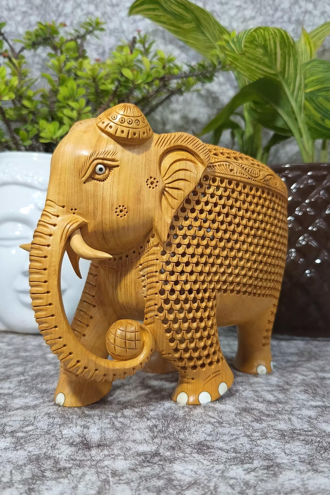 Hand Carved Wooden Elephant: Indian Home Decor, Good Luck Charm - Etsy