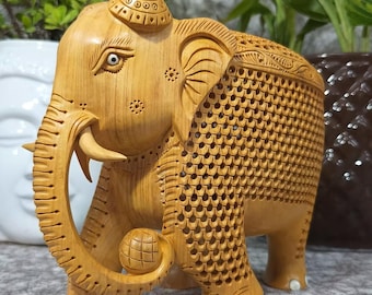 Elefante de madera tallado a mano: decoración india para el hogar, amuleto de buena suerte