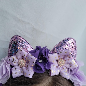 Cerchietto con orecchie di gatto viola: cerchietto per capelli scintillante da festa con gattino