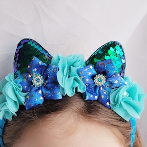 Cerchietto con orecchie di gatto in paillettes blu: cerchietto per capelli per la festa di compleanno delle bambine