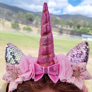 pink unicorn horn, unicorn headband, girls hair band, headbands kids, unicorn birthday, theme party, sparkly headbow, hairbands for party