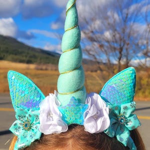Aqua Unicorn Horn Headband: Sparkly Girls Hair Band