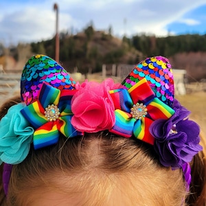 Cerchietto con orecchie di gatto e paillettes arcobaleno: costume da gattino fatto a mano