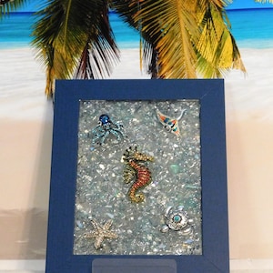 Bling Seahorse Wall Art, Coastal Art, Seahorse Window, Beach Art, Glass Art, Resin Art, Beach Decor, Beach Wall Art, Mixed Media Art