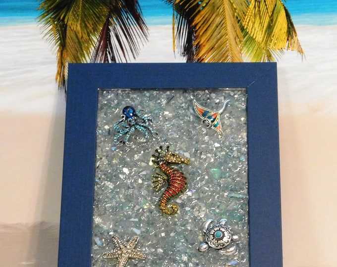 Bling Seahorse Wall Art, Coastal Art, Seahorse Window, Beach Art, Glass Art, Resin Art, Beach Decor, Beach Wall Art, Mixed Media Art