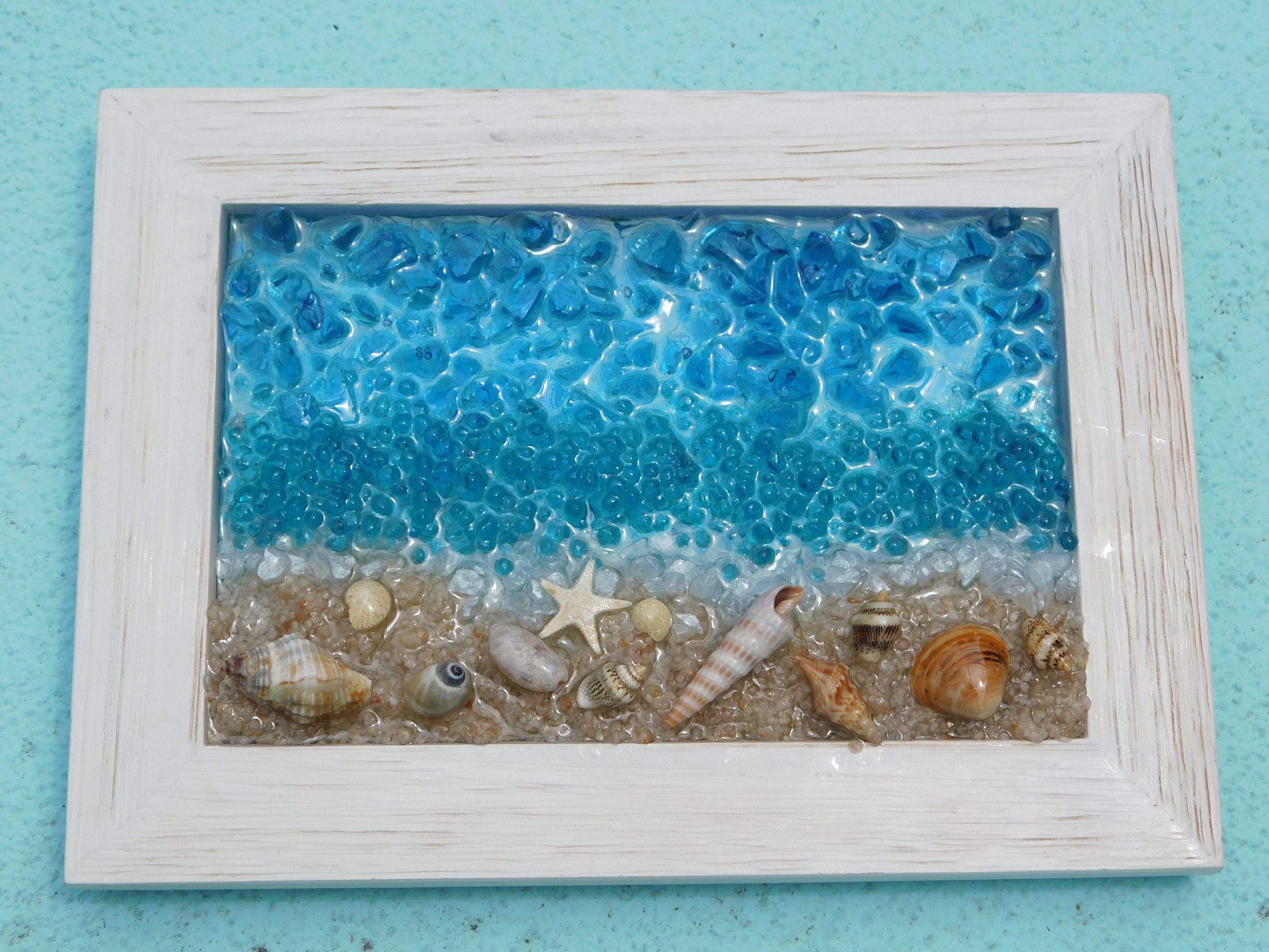 Crushed Glass Beach Scene, Coastal Art, Beach Art, Resin Art, Beach Decor, Wall Art, Beach Wall