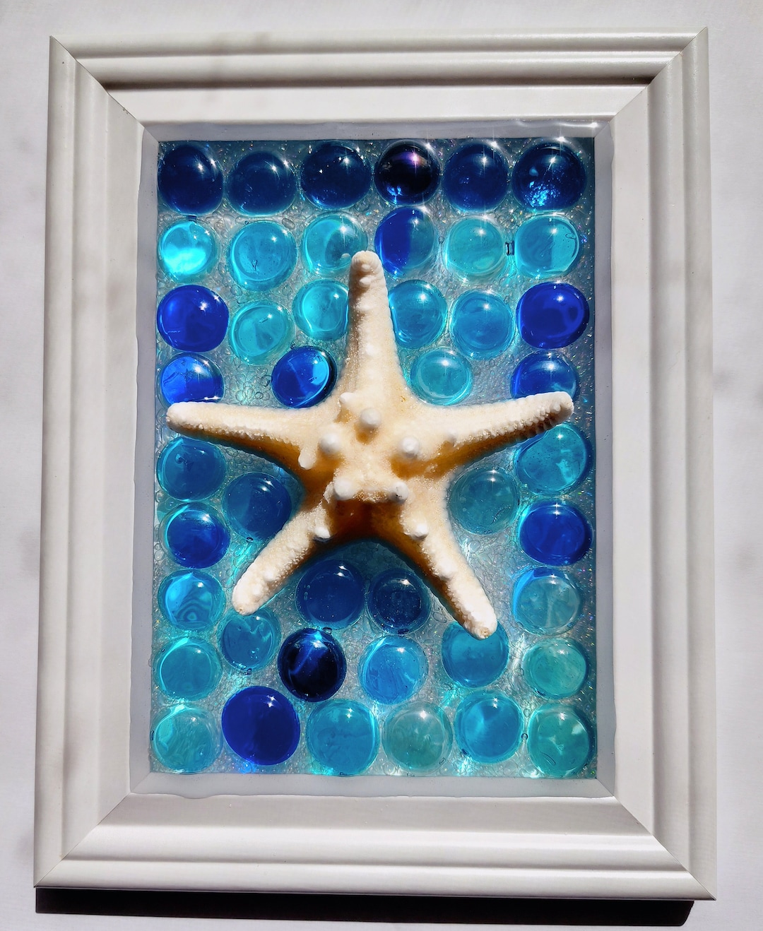 Starfish Beach Tile Crushed Glass Art, Coastal Art, Resin Beach Art ...