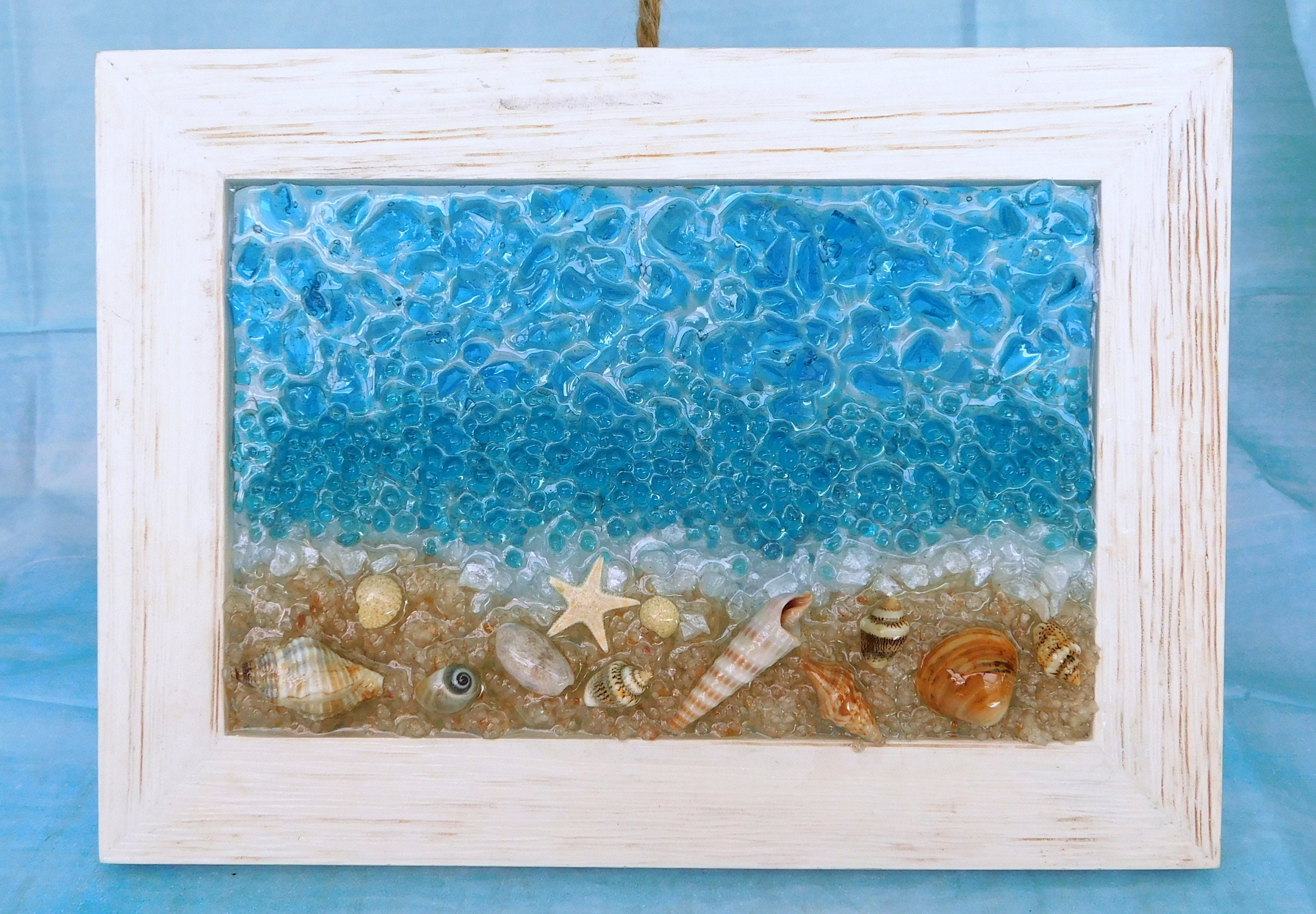 Crushed Glass Beach Scene, Coastal Art, Beach Art, Resin Art, Beach
