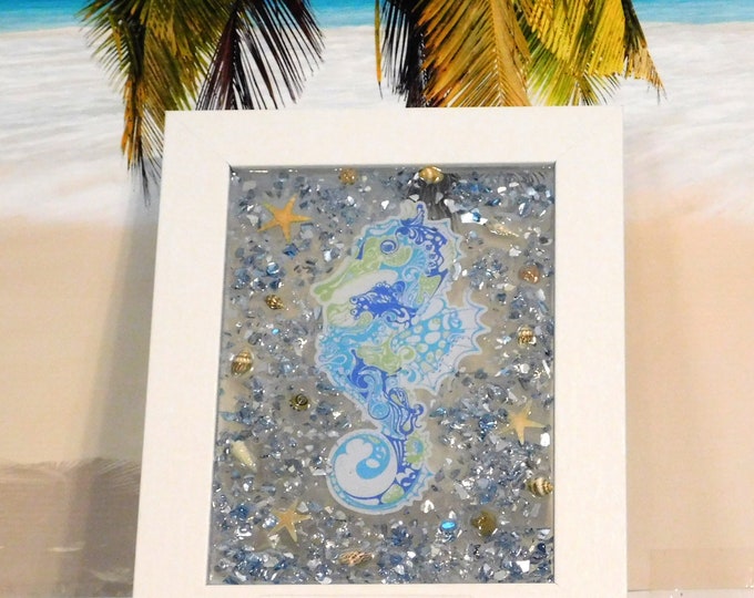 Seahorse Wall Hanging, Coastal Art, Seahorse Window, Beach Art, Glass Art, Resin Art, Beach Decor, Wall Art, Beach Wall Art, Mixed Media Art