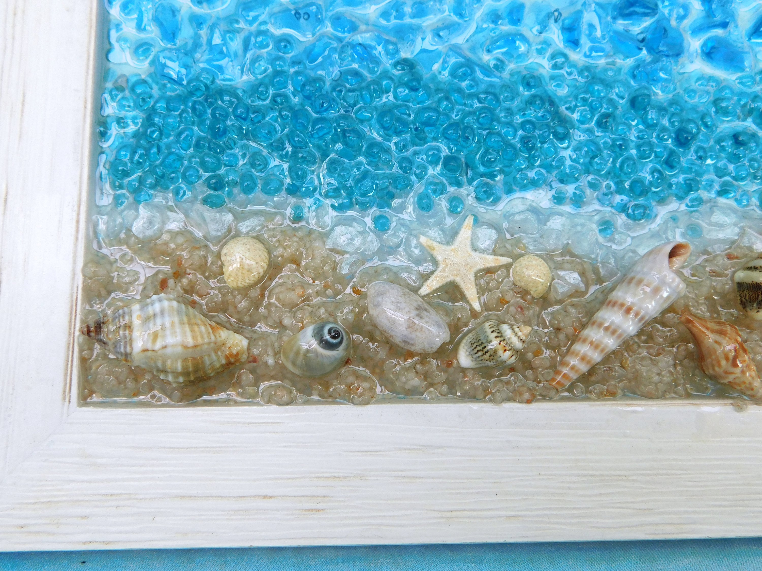 Crushed Glass Beach Scene, Coastal Art, Beach Art, Resin Art, Beach Decor, Wall Art, Beach Wall
