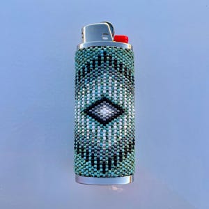 Pattern Download for Beaded Lighter Case, Even Count Tubular Peyote Stitch, Turquoise, Beaded Lightercase, Lightercase, Easy Beading Pattern