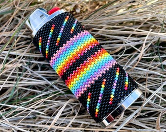 Pattern Download for Beaded Lighter Case, Even Count Tubular Peyote Stitch, Rainbow, Beaded Lightercase, Lightercase, Easy Beading Patterns