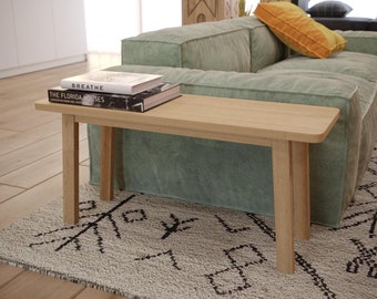 Solid Oak Entryway Skinny Bench: Modern Small Narrow Porch, Hallway & Bedroom Bench