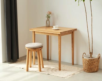 Mesa de comedor plegable pequeña de madera maciza de roble: mesa de comedor o escritorio moderno y extensible.