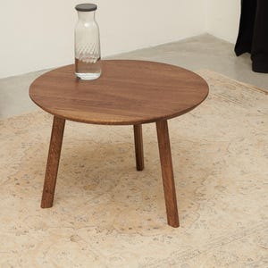 Solid Oak Round Coffee Table: Japandi Mid-Century Scandinavian Modern Style