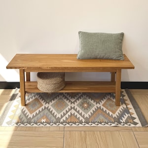 Scandinavian Wooden Bench, Modern Entryway Solid Wood Bench, Simple Oak Bench, Natural Wood Farmhouse Bench, Narrow Bench, Slim Indoor Bench