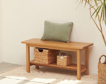 Panca contenitore stretta in rovere massello: panca sottile per ingresso in stile scandinavo moderno
