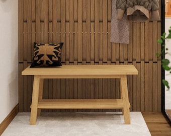 Solid Oak Entryway Wood Bench With Shoe Storage:modern Narrow