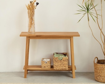 Solid Oak Entryway CONSOLE TABLE: Skinny Modern Narrow Hall Entry Table