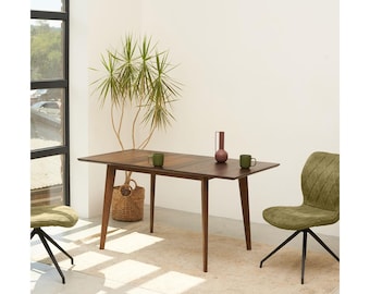 Oak EXTENDABLE DINING TABLE: Scandinavian Mid-Century Modern Solid Kitchen Furniture