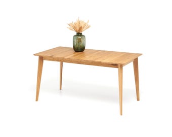 EXTENDABLE Solid Oak DINING TABLE: Modern Scandinavian Design Wood Table