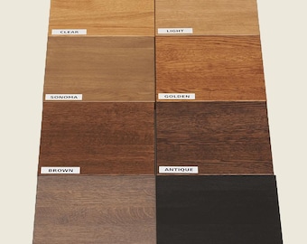 Juego de muestras de acabados para madera: Colores de barniz para roble, 8 piezas.