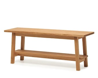 Solid Oak Entryway Bench with Shoe Shelf: Scandinavian Narrow Hall Bench