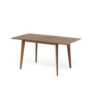 May include: A rectangular wooden dining table with a dark brown finish. The table has four tapered legs and a simple, modern design. The table is approximately 60 inches long and 30 inches wide.