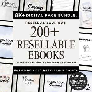 200+ ULTIMATE Bundle von Canva Vorlagen, MRR PLR, Canva Vorlagen bearbeitbarer Inhalt, digital druckbares Journal, Tracker, kommerzielle Nutzung
