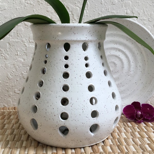 Ceramic Orchid Pot - Planter - Wheel Thrown Pottery - Home Decor - White Orchid Pot