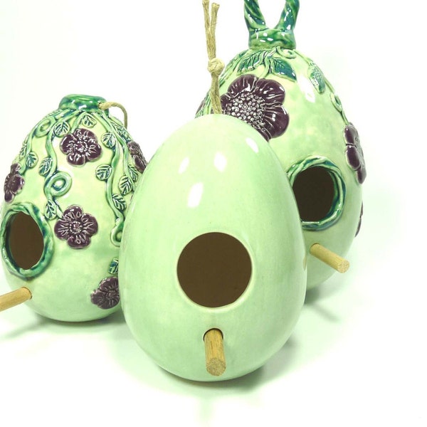 Easter Egg Shaped Birdhouse, Spring Green, Mother's Day Gift, Garden Art Decor, Handcrafted Pottery, Spring Inspiration