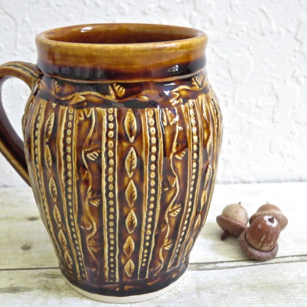 Tasse de café avec le dessin de la feuille, feuille automne automne la poterie grande tasse en céramique ustensiles de cuisine