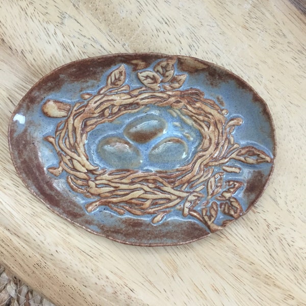 Ceramic Bird Nest Soap Dish or Trinket Dish Spring Easter Decor Handmade Pottery