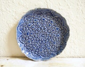 Ceramic Lace Plate Ring Holder Trinket Dish Ring Catcher Bowl Jewelry Holder Blue