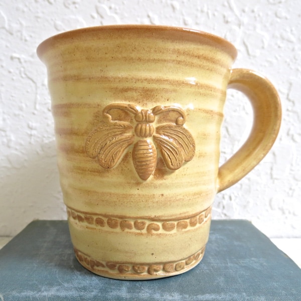 Abeille tasse de café à la main poterie thé céramique grand or jaune Mug Honey Bee