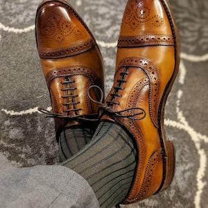 Handmade Tan Brown Colour Genuine Leather Cap Toe Brogue&#39;s Oxfords Lace Up Stylish Shoes for Men&#39;s