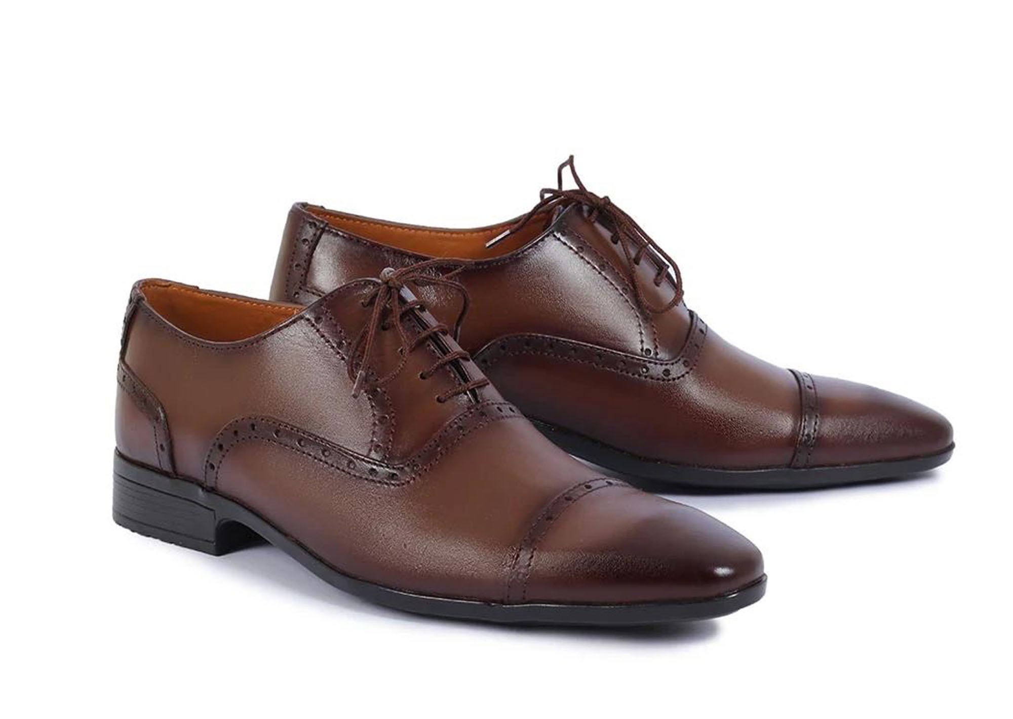 Mauri Elegant Brown Leather Oxfords with Cap Toe Broguing Hand-burnished cap-toe brogue — subtle texture, loud  main image 2