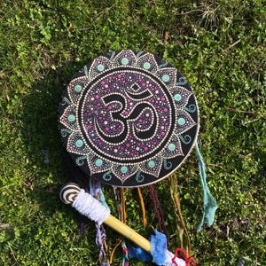 13 Inch Traditional Om Shaman Drum – Handmade Women’s Meditation Drum – Spiritual Ritual Musical Instrument