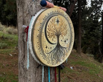 18-Zoll-Baum des Lebens Schamanentrommel | Traditionelle Schamanentrommel Meditations- & Ritual-Instrument | Handgefertigte Trommel, eine spirituelle Reise