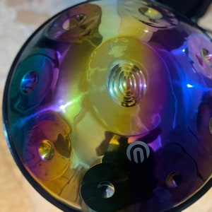 Multicolored Titanium 432Hz D Minor Kurd Makam Handpan | 9-Note Meditation Drum + Gift Bag