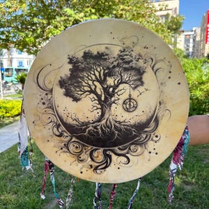 18-Inch Tree of Life Shamanic Drum | Traditional Shaman Drum | Meditation & Ritual Instrument | Handcrafted Spiritual Drum, Shamanic Journey