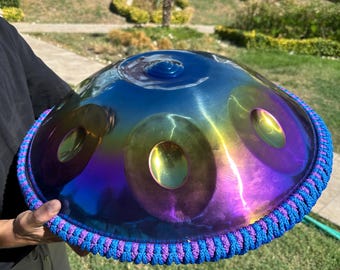 432 Hertz d-Moll 9 Note Titan Handpan Kurd Makam, mehrfarbiges Meditations-Instrument