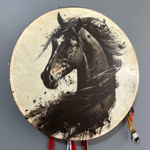 15-Inch Traditional Shamanic Horse Drum – Handcrafted Colorful Meditation Drum, Spiritual Ritual Instrument