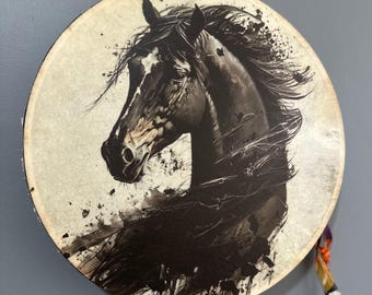 15-Inch Traditional Shamanic Horse Drum – Handcrafted Colorful Meditation Drum, Spiritual Ritual Instrument